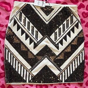 Express White and Black Embellished Geometric Mini Skirt